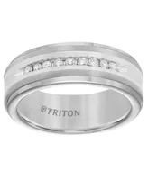 Triton Men's Diamond Satin Finish Comfort Fit Wedding Band (1/4 ct. t.w.) Tungsten Carbide & Sterling Silver