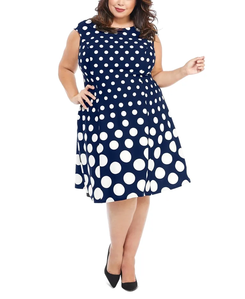 London Times Plus Size Polka-Dot Fit & Flare Dress