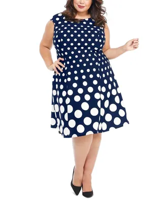 London Times Plus Polka-Dot Fit & Flare Dress