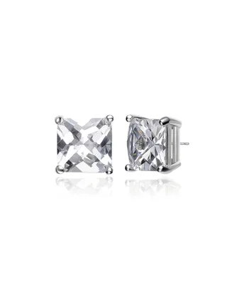 Genevive Sterling Silver Cubic Zirconia Square Studs
