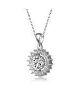 Genevive Elegant Flower-Style Pendant Necklace in Sterling Silver with Rhodium Plating and Round Cubic Zirconia