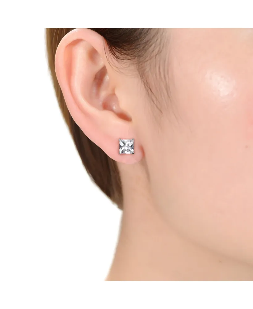 Genevive Sterling Silver Cubic Zirconia Square Studs