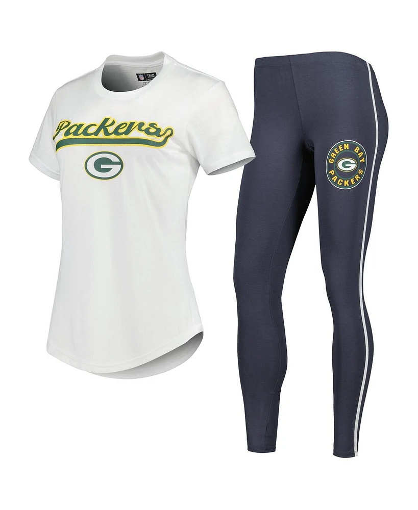 Women's Concepts Sport White, Charcoal Green Bay Packers Sonata T-shirt and Leggings Sleep Set