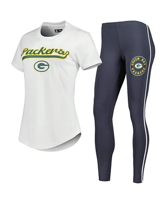 Women's Concepts Sport White, Charcoal Green Bay Packers Sonata T-shirt and Leggings Sleep Set