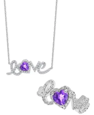 Amethyst White Topaz Love Necklace Ring Collection In Sterling Silver