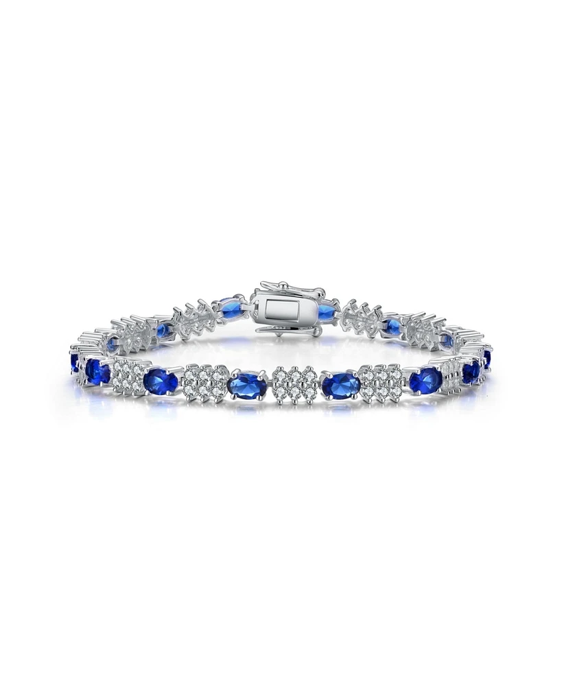 Sterling Silver White Gold Plated with Green, Clear, Pink, or Blue Cubic Zirconia Tennis Bracelet
