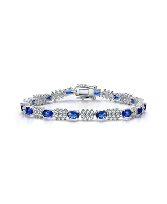 Sterling Silver White Gold Plated with Green, Clear, Pink, or Blue Cubic Zirconia Tennis Bracelet