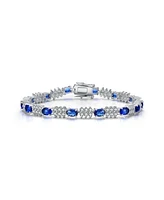 Sterling Silver White Gold Plated with Green, Clear, Pink, or Blue Cubic Zirconia Tennis Bracelet