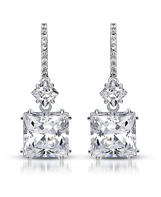 Cubic Zirconia Sterling Silver Square Shape Drop Earrings