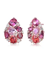 Genevive Sterling Silver 18K Rose Gold Plated Red Color Variant Cubic Zirconia Accent Drop Earrings - Multi