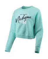 Women's League Collegiate Wear Light Blue Michigan Wolverines Corded Timber Crop Pullover Sweatshirt