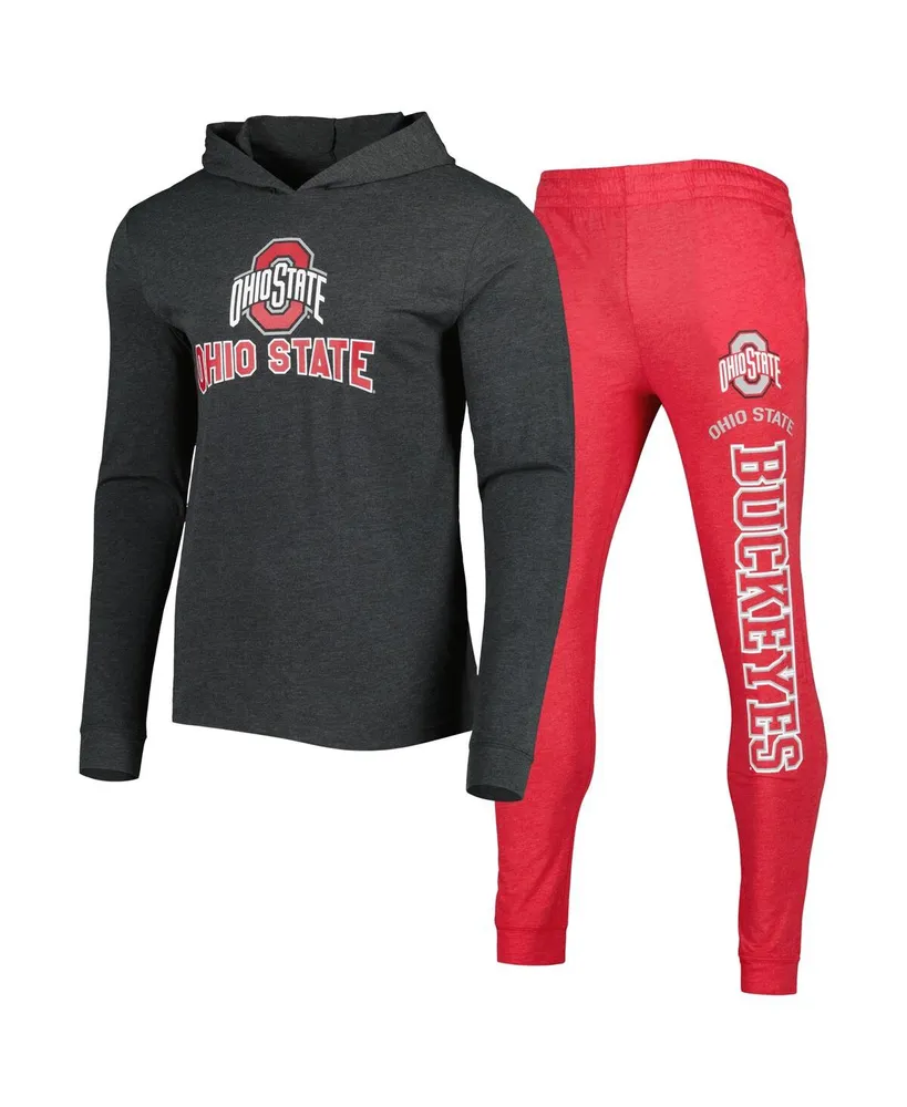 Men's Concepts Sport Heathered Scarlet, Charcoal Ohio State Buckeyes Meter Long Sleeve Hoodie T-shirt and Jogger Pants Set