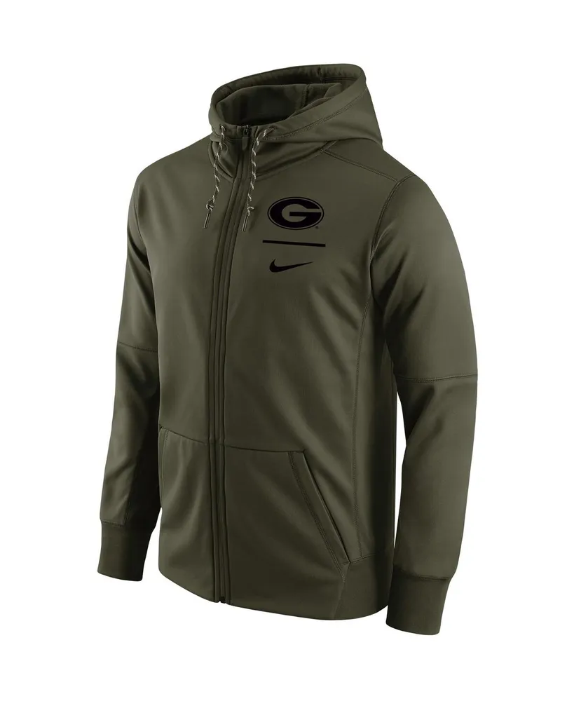 Men's Nike Olive Georgia Bulldogs Tonal Logo Stack Performance Full-Zip Hoodie