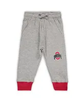 Infant Boys and Girls Wes & Willy Heathered Gray, Scarlet Ohio State Buckeyes Jie Long Sleeve Bodysuit Pants Set