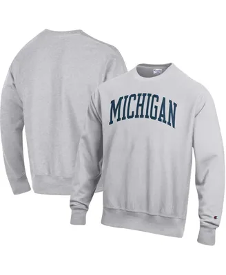 Men's Champion Ash Michigan Wolverines Big and Tall Reverse Weave Fleece Crewneck Pullover Sweatshirt