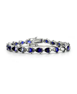 Genevive Sterling Silver Blue Cubic Zirconia Pear-cut Bracelet