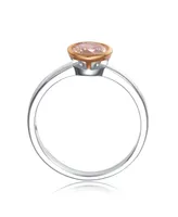 Genevive Circular Shaped Design 18K Rose Gold Plated Sterling Silver Clear Cubic Zirconia Ring - Two