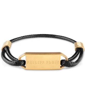 Philipp Plein Gold-Tone Ip Stainless Steel Logo Tag Braided Leather Bracelet