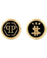 Philipp Plein Gold-Tone Ip Stainless Steel Mismatch Logo Black Cuff Links