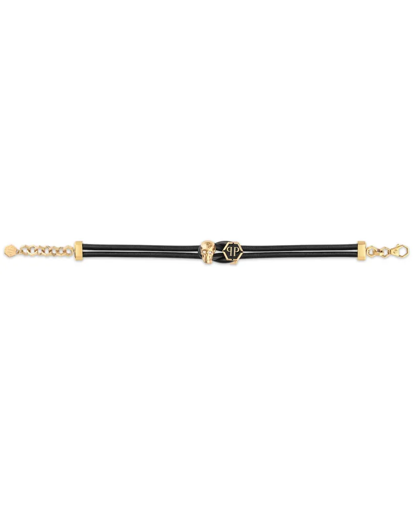 Philipp Plein Gold-Tone Ip Stainless Steel 3D $kull & Logo Leather Flex Bracelet