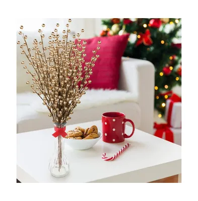 Floral Home 24 Gold Berry Stem Picks - Versatile & Glamorous Faux Berries for Christmas Decor, Wreaths, and Centerpieces