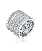 White Gold Plated with Cubic Zirconia 5-Row Stacked Column Glamor Ring in Sterling Silver