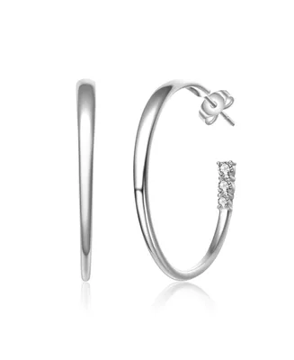 Genevive Rhodium-Plated with Cubic Zirconia 3-Stone C-Hoop Earrings Sterling Silver
