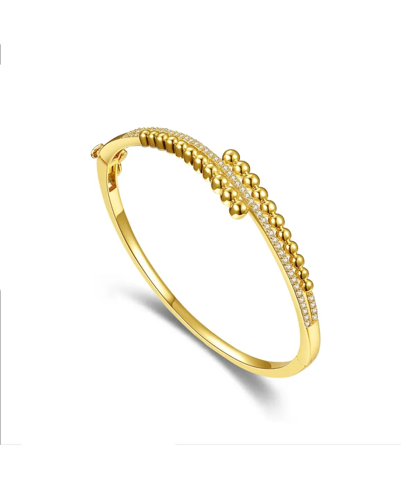 Genevive Sterling Silver with 14K Yellow Gold-Plated Cubic Zirconia Pave Bypass Bangle Bracelet