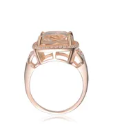 Genevive Square Shaped Peach and Accented White Cubic Zirconia 18K Rose Gold Plated Sterling Silver Ring