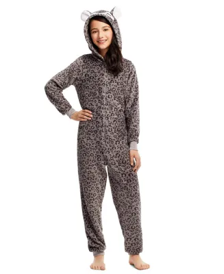 Toddler|Child Girls Plush Flannel Fleece Onesie Sleepwear with Animal Face Hood, Flame Resistant, Footless, Half Zip Kids Pajamas