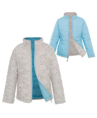 Little and Big Girls' Reversible Sherpa Fleece Puffer Jacket