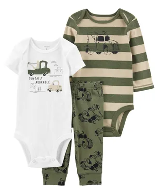 Carter's Baby Boys Long and Short Sleeved Bodysuits Pants, 3 Piece Set