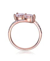 Genevive Sterling Silver with Rose Gold Plated Two Clear Round Cubic Zirconias with Clear Round Cubic Zirconias Partial Pave Twisted Style - Two