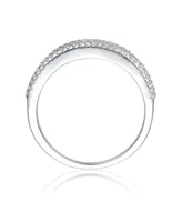 Genevive Sterling Silver Rhodium Plated Cubic Zirconia Band Ring