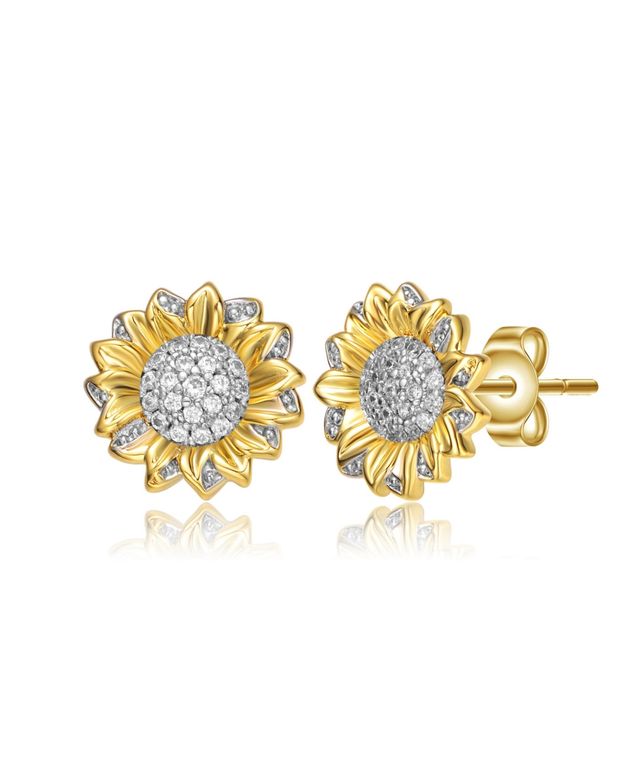 Rachel Glauber Chic 14K Gold Plated Cubic Zirconia Stud Earrings - Two