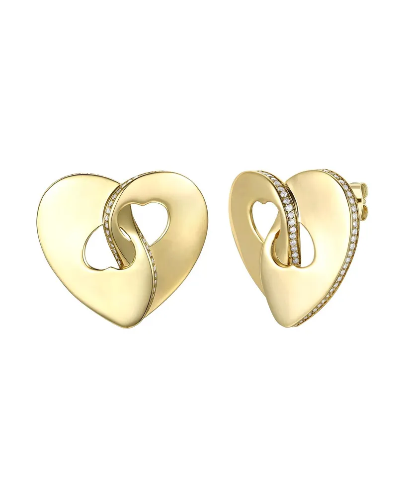 Rachel Glauber 14k Gold Plated with Cubic Zirconia Modern Abstract Flower Stud Earrings