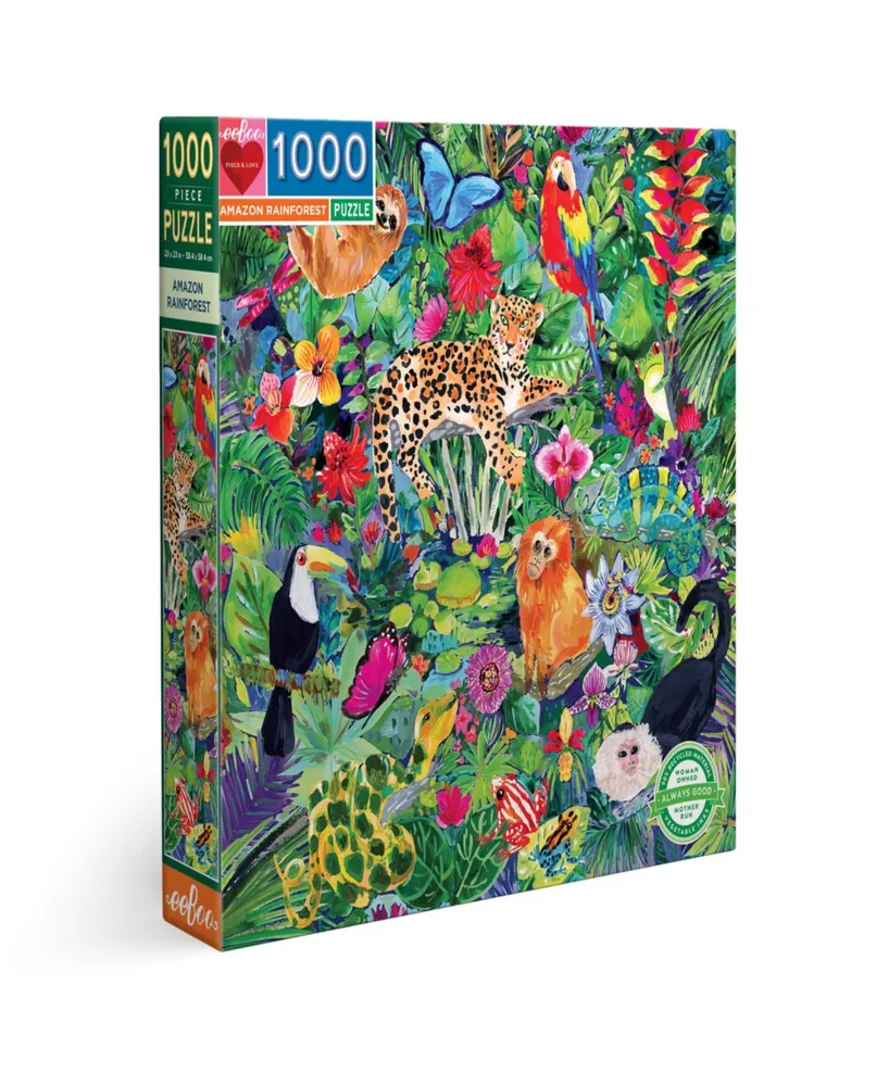 Eeboo Piece and Love Amazon Rainforest 1000 Piece Square Adult Jigsaw Puzzle Set