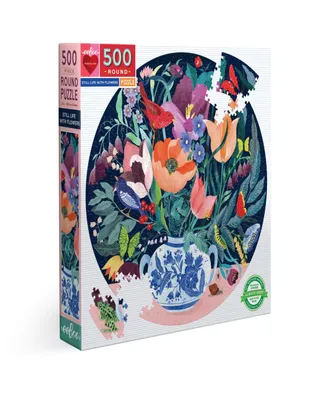 Eeboo Piece Love Still Life with Flowers Round Circle Jigsaw Puzzle Set, 500 Piece