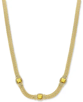 Citrine (5-1/4 ct. t.w.) & White Topaz (7/8 ct. t.w.) Weave Link 18" Collar Necklace set in 14k Gold-Plated Sterling Silver