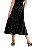 Anne Klein Dot-Print Chiffon Pull-On Pleated Skirt