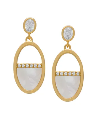 Macy's Mother of Pearl and Cubic Zirconia Oval Drop Earrings