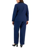 Le Suit Plus Contrast-Collar Windowpane Check Pantsuit