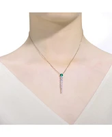 Genevive 14k Yellow Gold Plated with Green & Cubic Zirconia Icicle Journey Pendant Layering Necklace in Sterling Silver