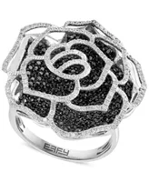 Effy White Diamond (1/2 ct. t.w.) & Black Diamond (1-1/3 ct. t.w.) Rose Ring in 14k White Gold