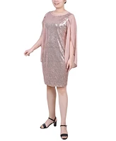 Ny Collection Women's Long Open Flutter Sleeve Sequined Dress