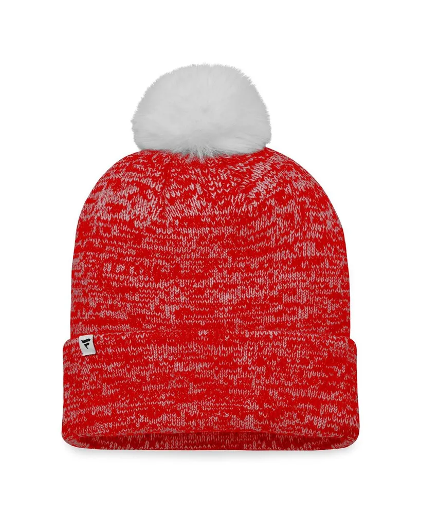 Women's Fanatics Red Calgary Flames Glimmer Cuffed Knit Hat with Pom