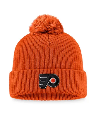 Men's Fanatics Orange Philadelphia Flyers Core Primary Logo Cuffed Knit Hat with Pom