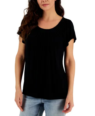 Style & Co Petite Pleated Scoop-Neck Short-Sleeve Top, Created for Macy's