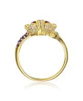 Genevive 14k Yellow Gold Plated with Amethyst, Ruby Cubic Zirconia Animal Ring in Sterling Silver