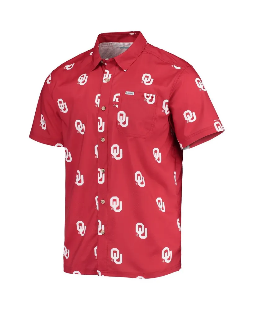 Men's Columbia Crimson Oklahoma Sooners Super Slack Tide Omni-Shade Button-Up Shirt